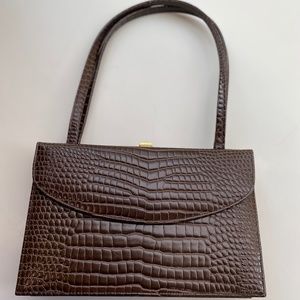 Vintage Joseph Brown Leather Croc Embossed Handbag